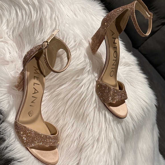 ANTONIO MELANI Shoes - ANTONIO MELANI Rose Gold Crystal Ankle-Strap Heels
